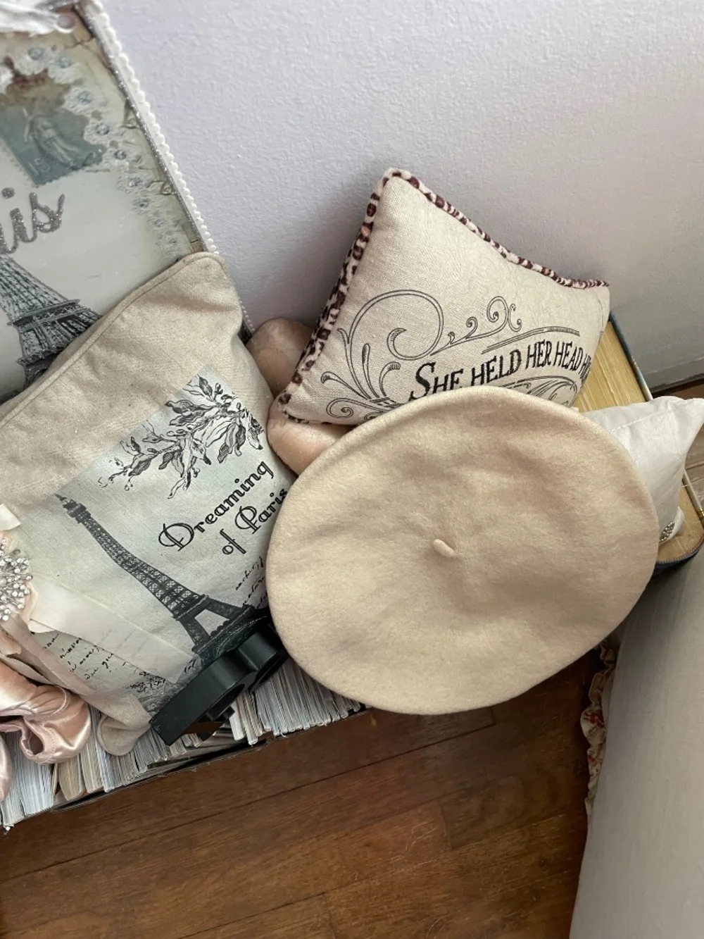 Voila! Set of two adult size wool berets - cream and pale pink